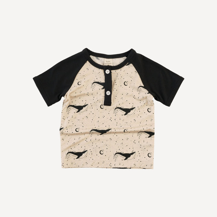 short sleeve baseball henley tee | mystical whale | light weight bamboo