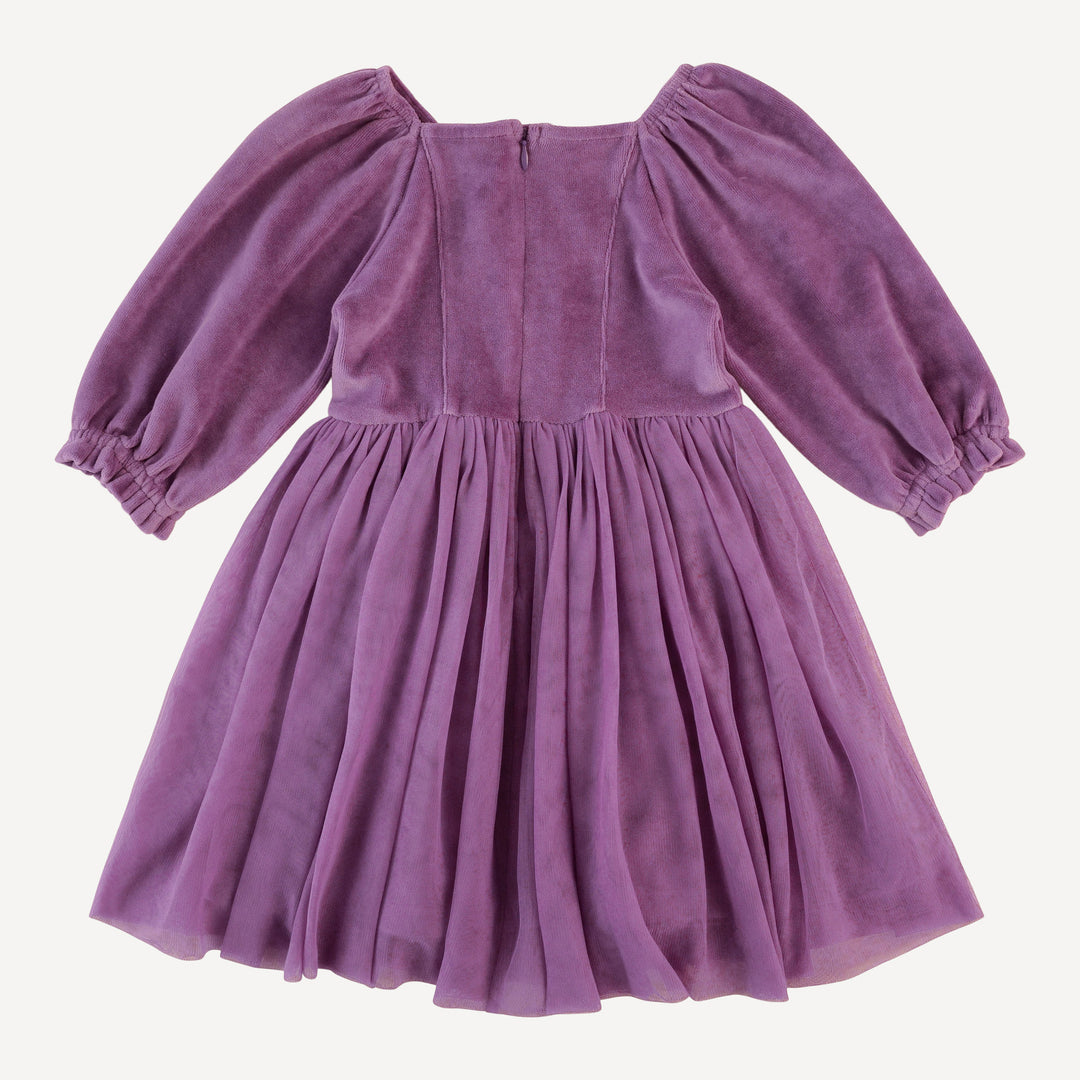 long sleeve princess tulle dress | amethyst | organic cotton velour