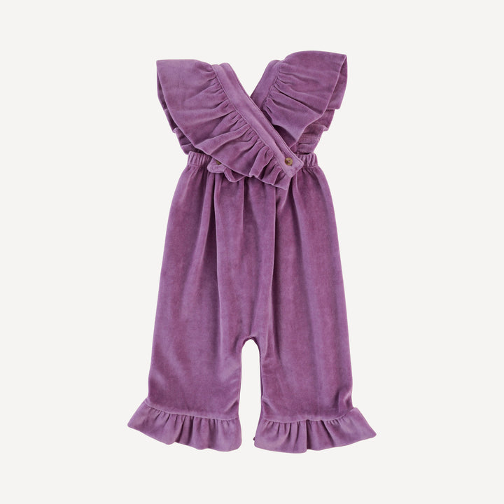 ruffle strap jumpsuit | amethyst  | organic cotton velour