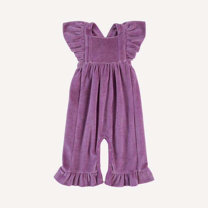 ruffle strap jumpsuit | amethyst  | organic cotton velour