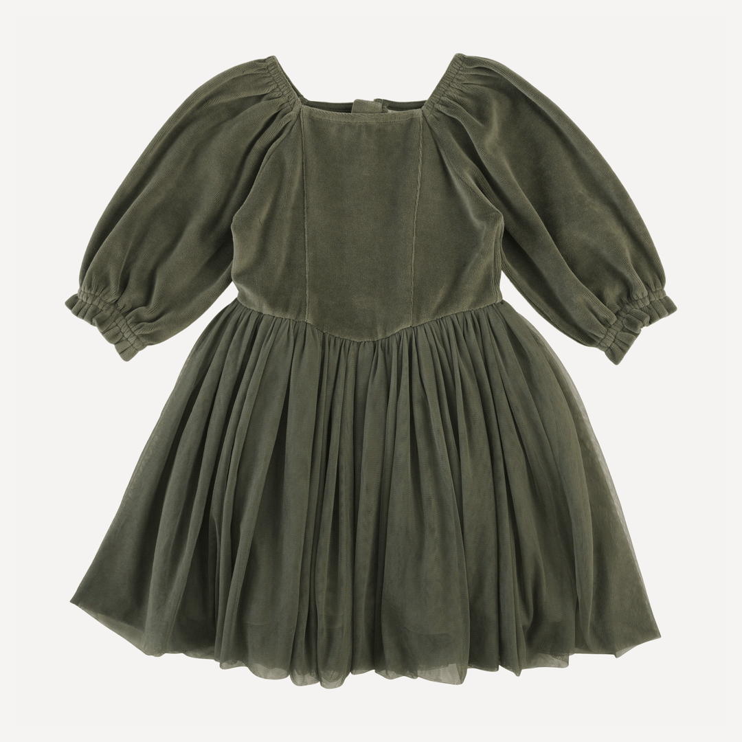 long sleeve princess tulle dress | thyme | organic cotton velour