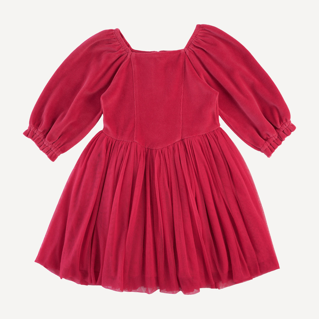 long sleeve princess tulle dress | rococco red | organic cotton velour
