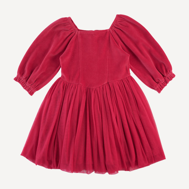 long sleeve princess tulle dress | rococco red | organic cotton velour