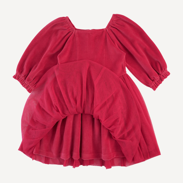 long sleeve princess tulle dress | rococco red | organic cotton velour