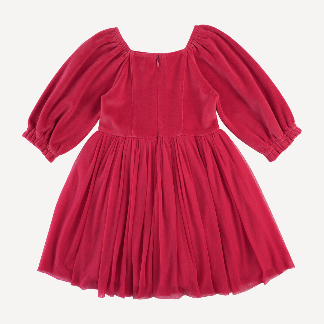 long sleeve princess tulle dress | rococco red | organic cotton velour