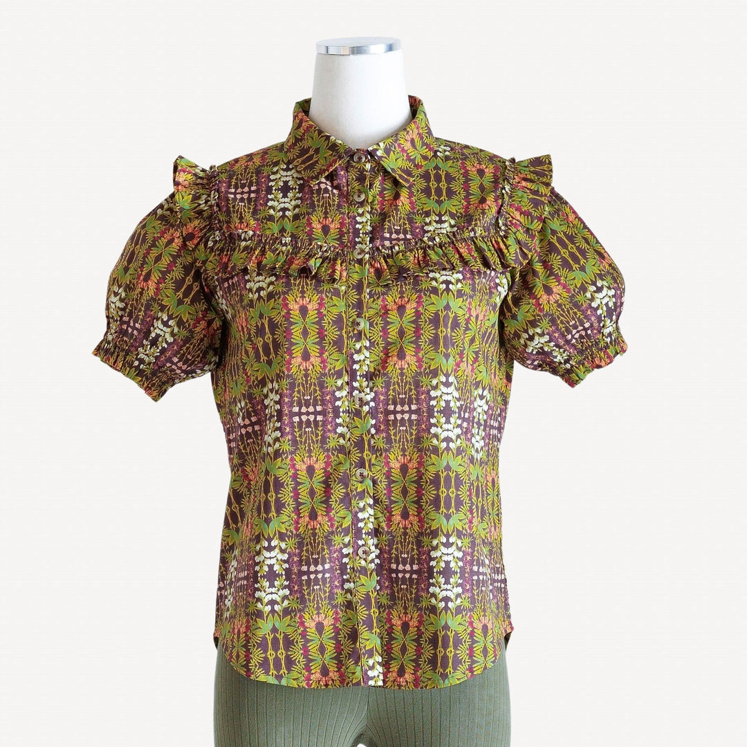 womens short sleeve goldilocks shirt | sweet pea multi | organic cotton woven