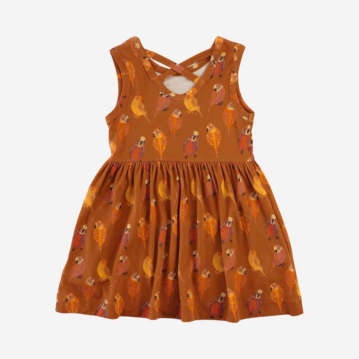 sleeveless cross back dress | golden parakeets | light weight bamboo