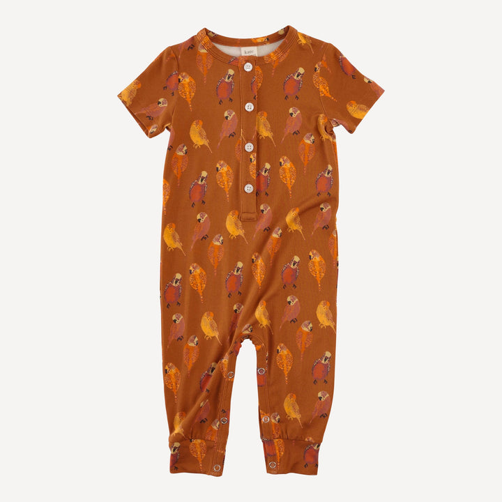 short sleeve sport union suit | golden parakeets | light weight bamboo