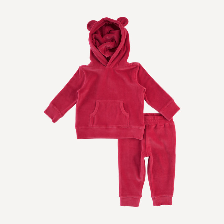 kanga bear hoodie + jogger set | rococco red | organic cotton velour
