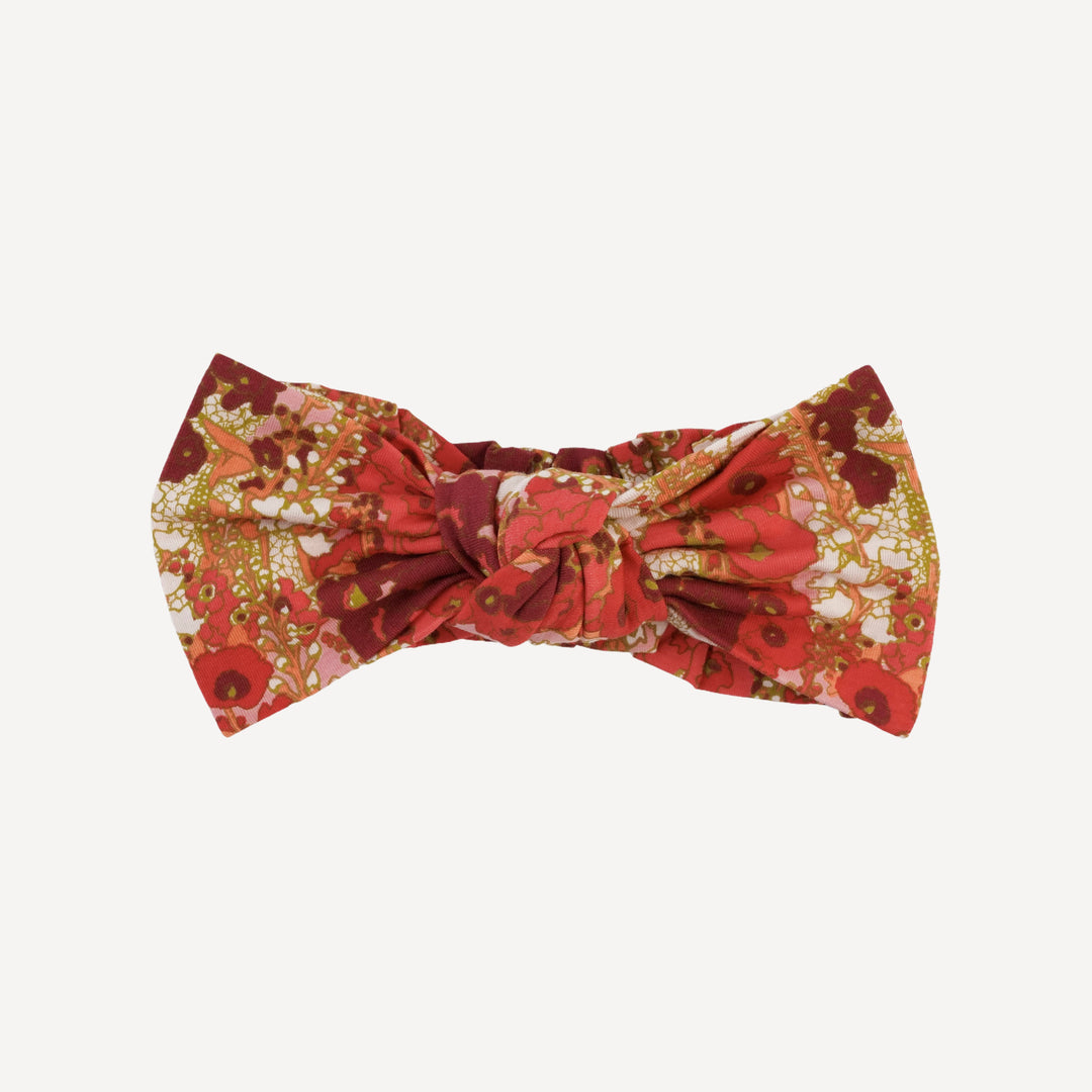 elastic bow headband | red hollyhocks | bamboo