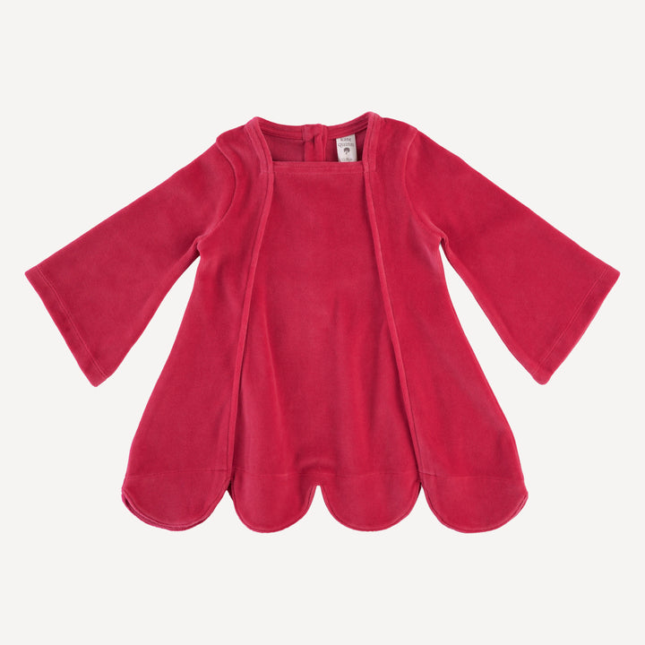bell sleeve scallop dress | rococco red | organic cotton velour