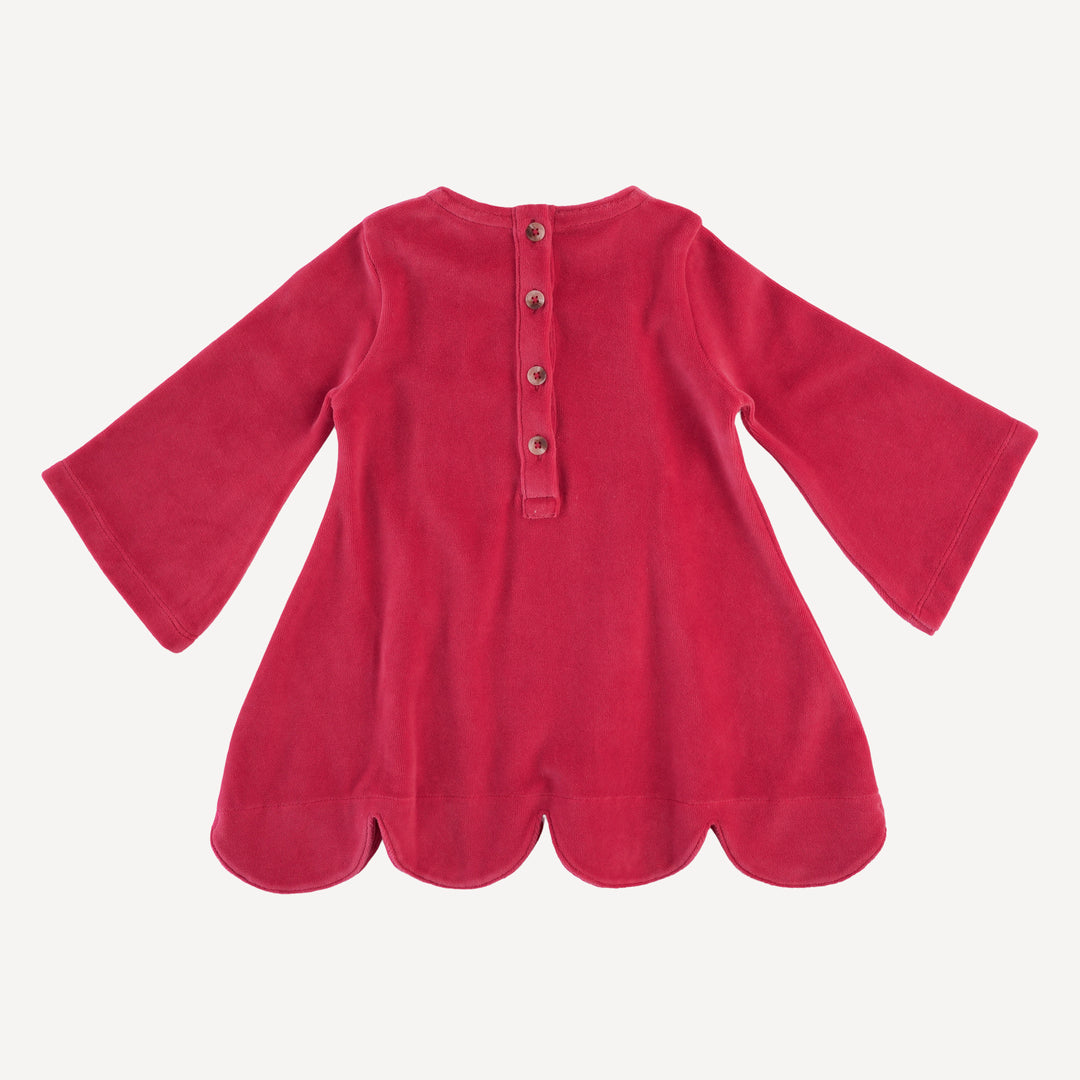 bell sleeve scallop dress | rococco red | organic cotton velour
