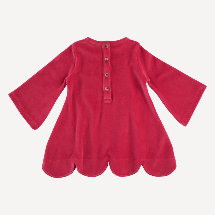 bell sleeve scallop dress | rococco red | organic cotton velour