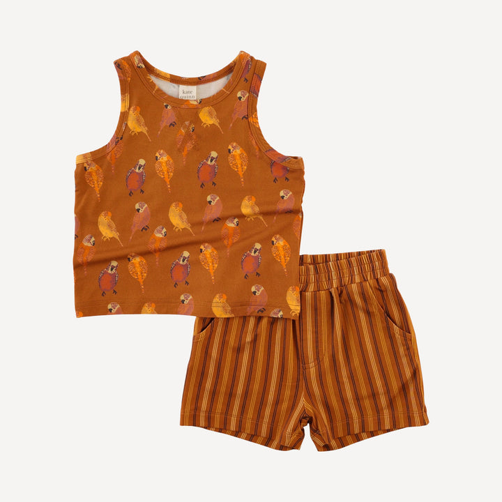 topstitch tank + relaxed short set | golden parakeets | light weight bamboo
