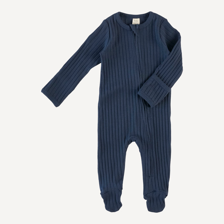 long sleeve zipper footie | indigo blue | classic rib