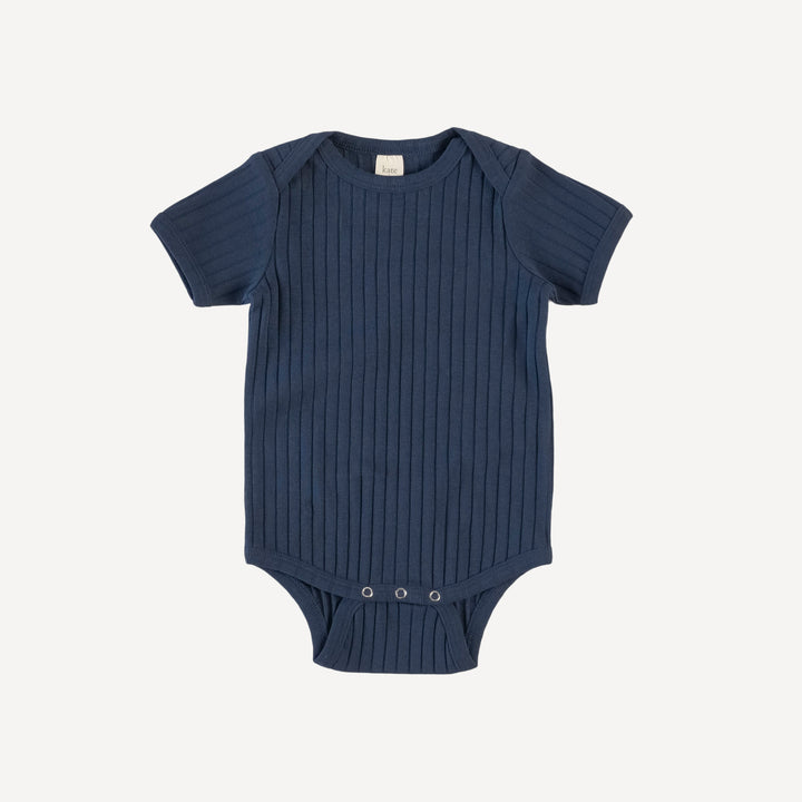 short sleeve lap neck bodysuit | indigo blue | classic rib