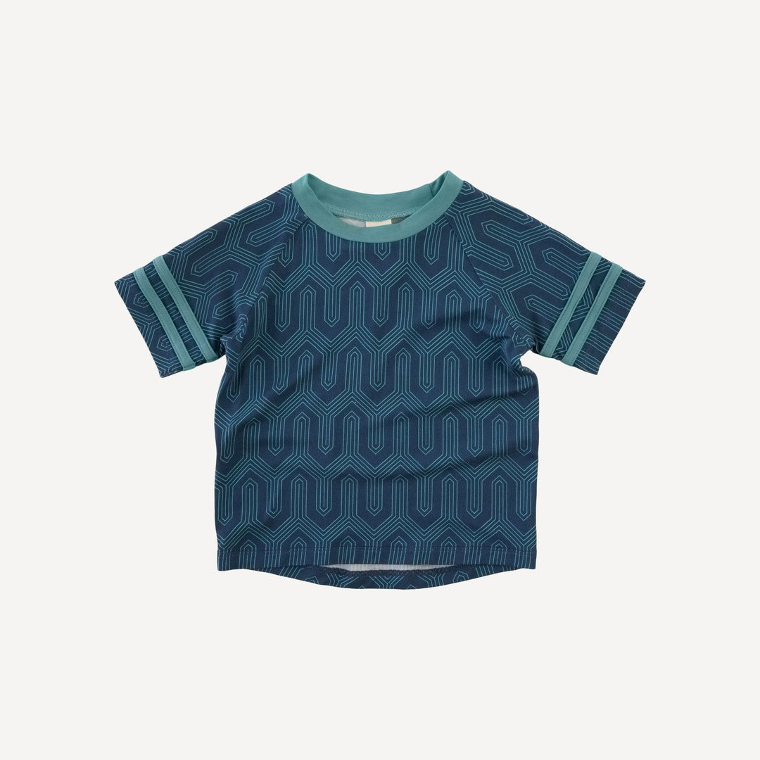 short sleeve football tee | blue art deco | light weight bamboo