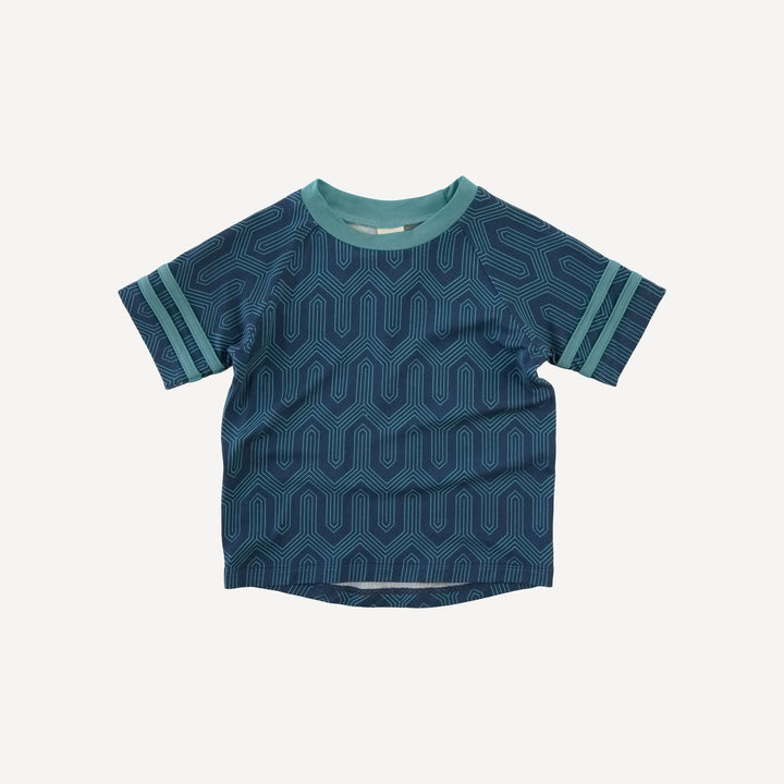 short sleeve football tee | blue art deco | light weight bamboo