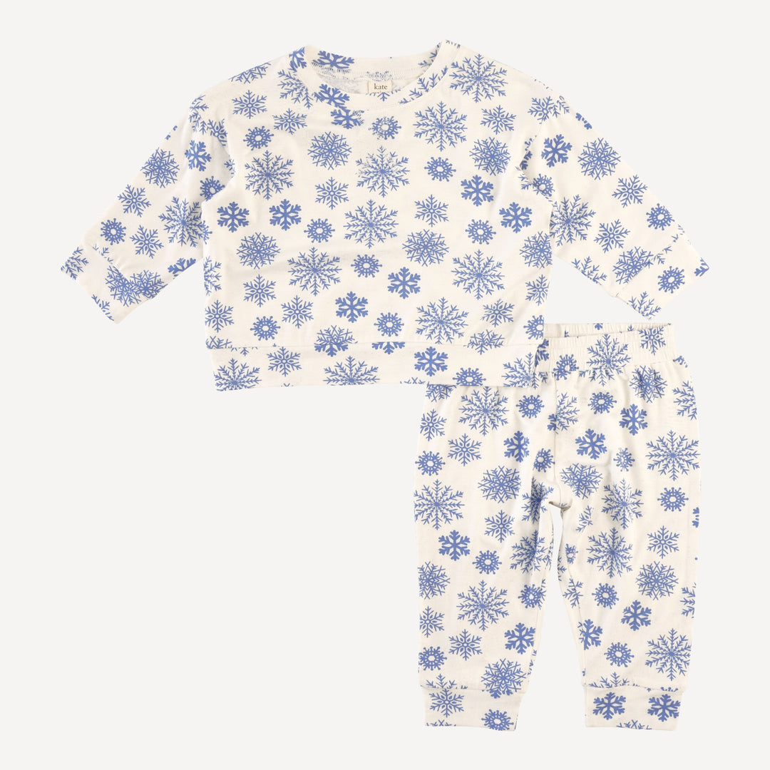 long sleeve cuffed jogger set | blue snowflake | bamboo