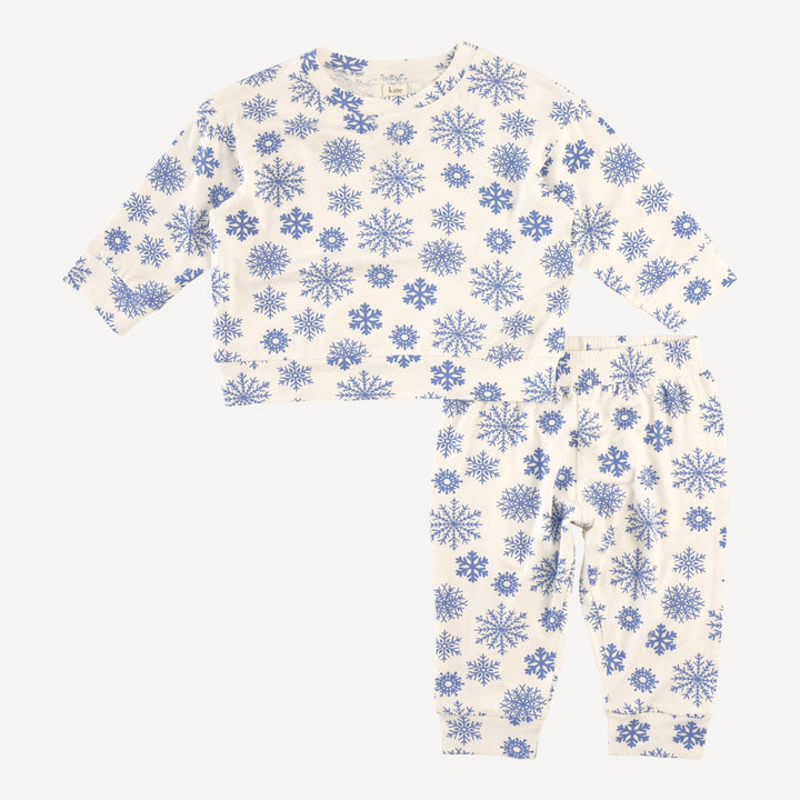 long sleeve cuffed jogger set | blue snowflake | bamboo