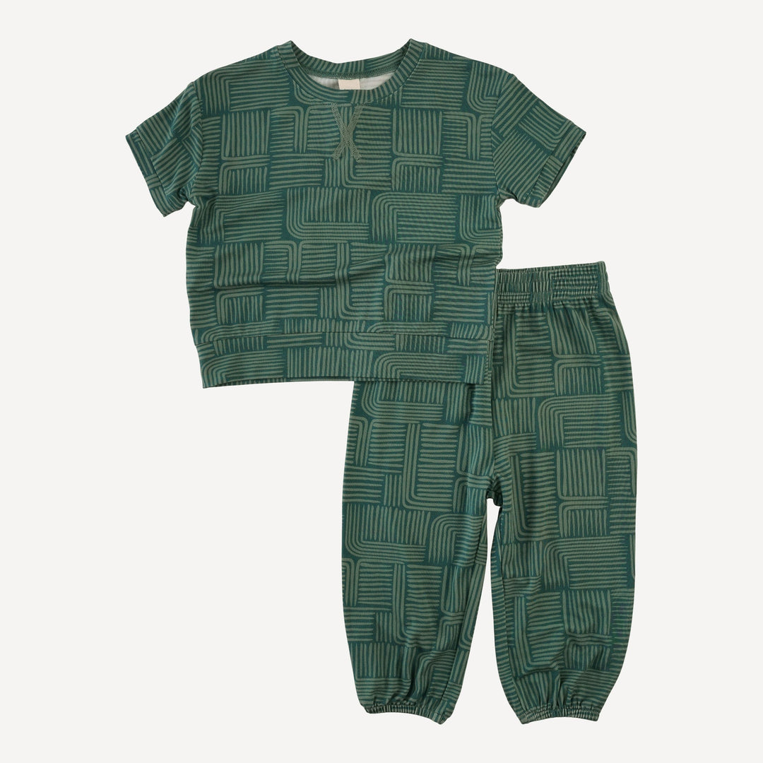 short sleeve relaxed jogger set | brush strokes | light weight bamboo