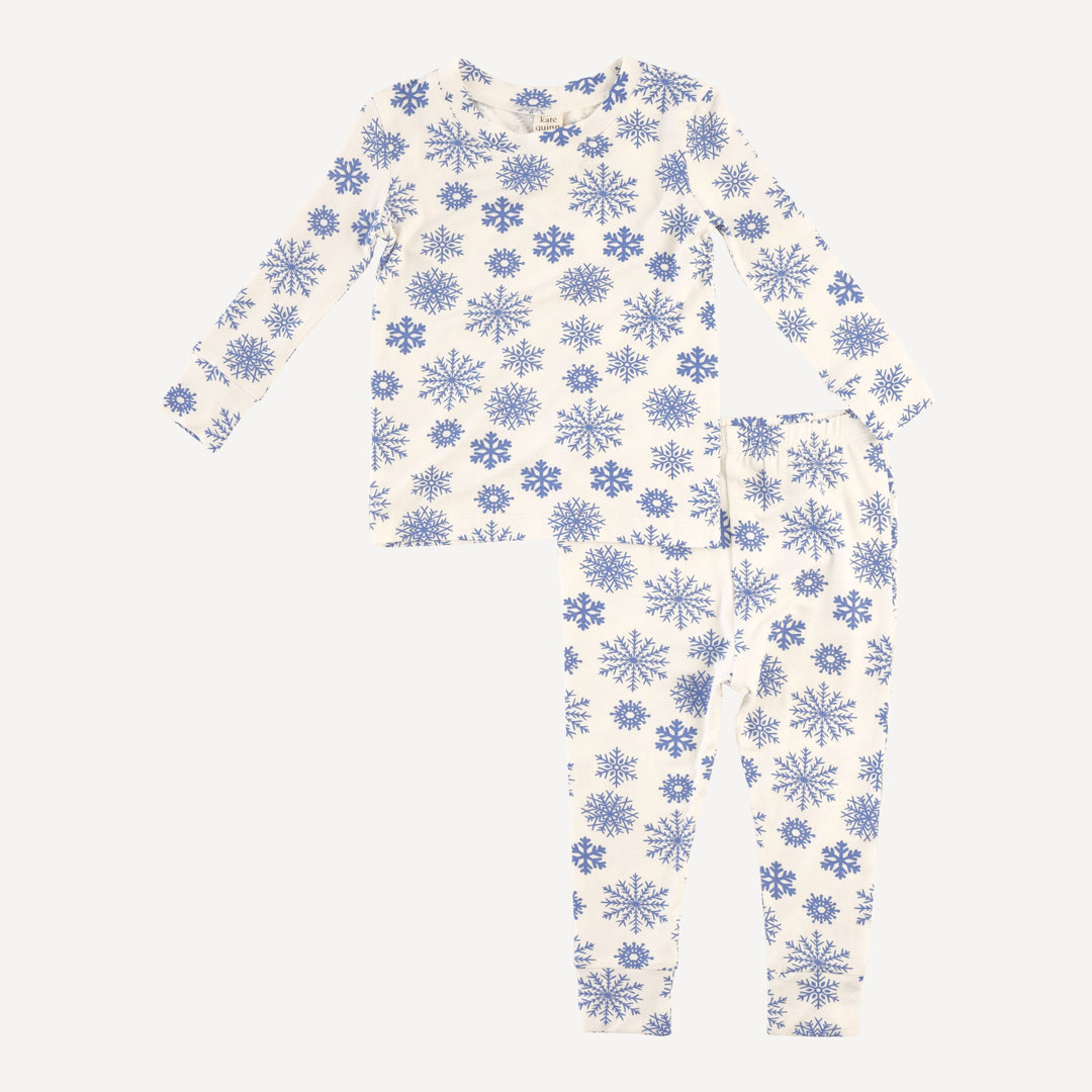 long sleeve crew neck pj set | blue snowflake | bamboo