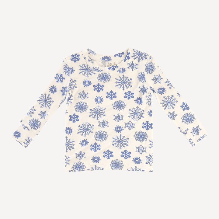 long sleeve crew neck pj set | blue snowflake | bamboo