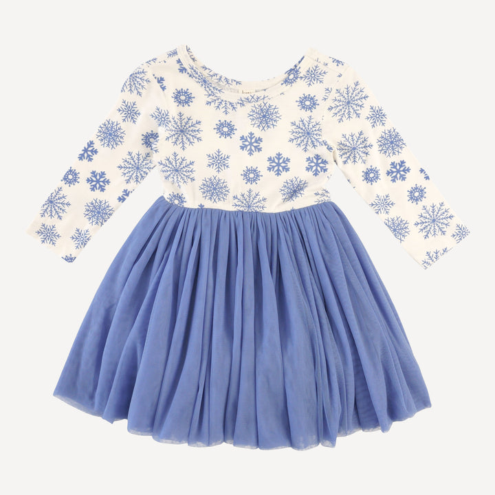 long sleeve ballerina tulle dress | blue snowflake | bamboo