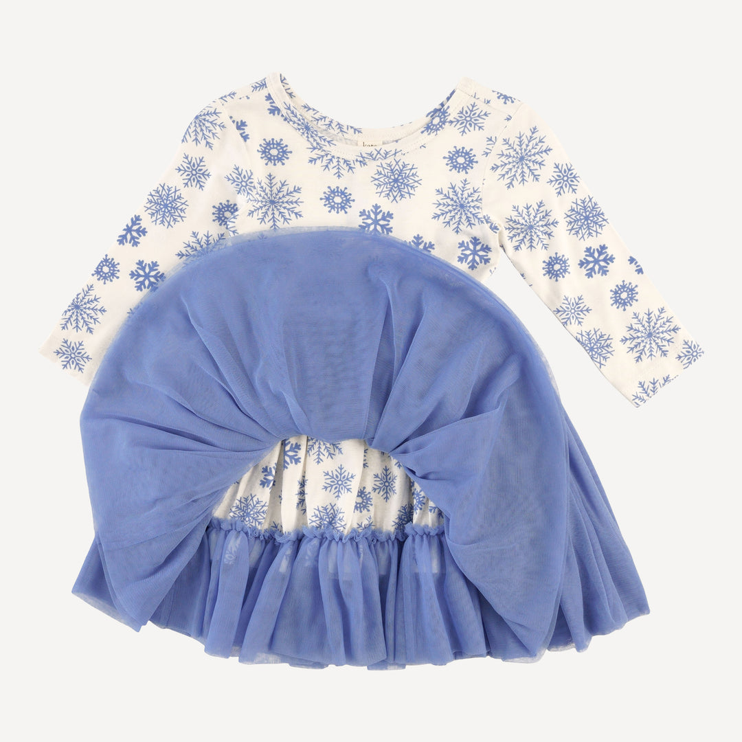 long sleeve ballerina tulle dress | blue snowflake | bamboo