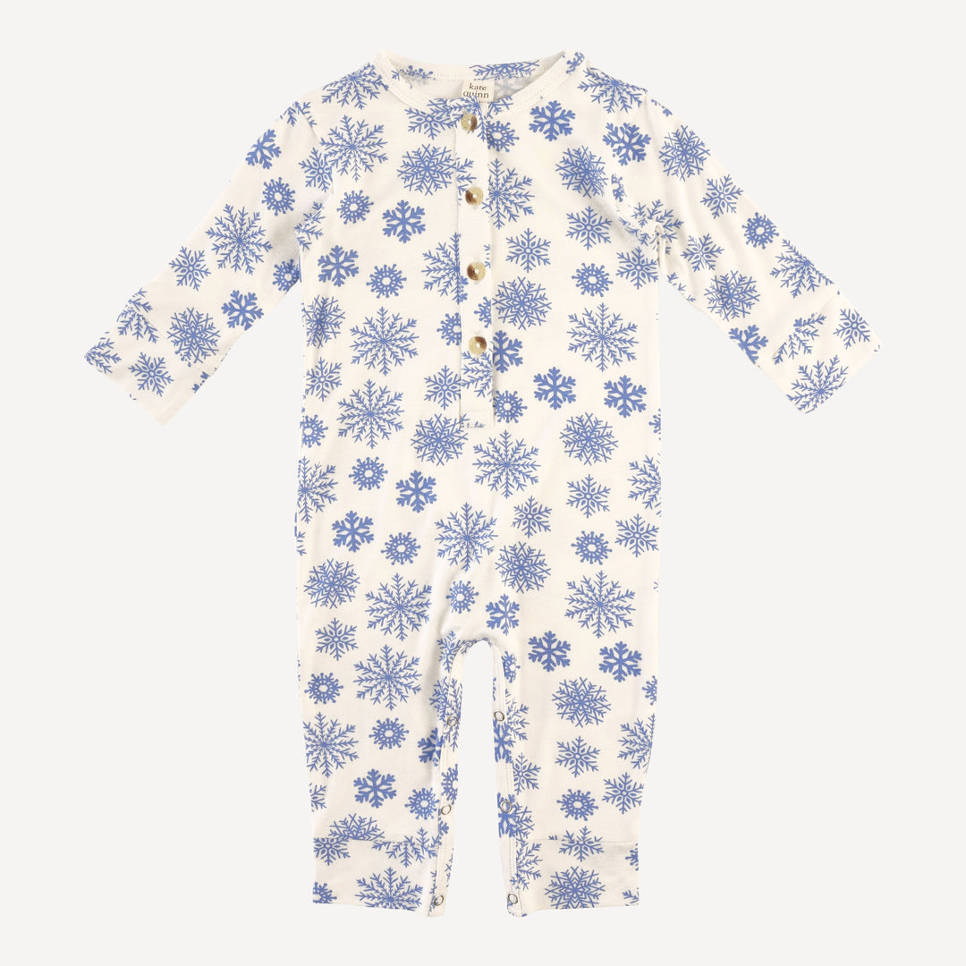 long sleeve sport union suit | blue snowflake | bamboo