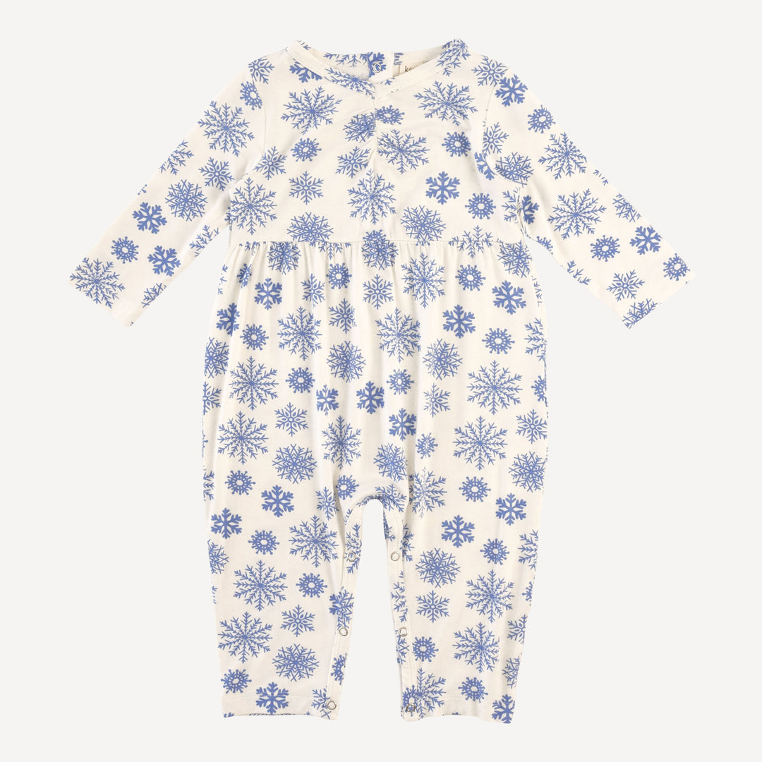 long sleeve ruched jumpsuit | blue snowflake | bamboo
