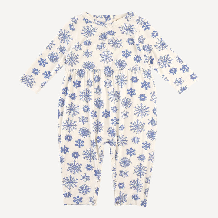 long sleeve ruched jumpsuit | blue snowflake | bamboo