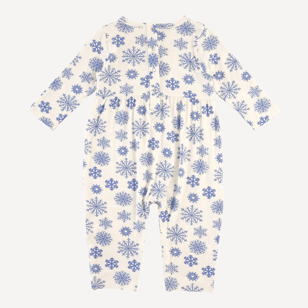 long sleeve ruched jumpsuit | blue snowflake | bamboo