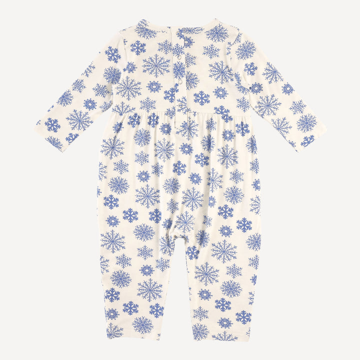 long sleeve ruched jumpsuit | blue snowflake | bamboo