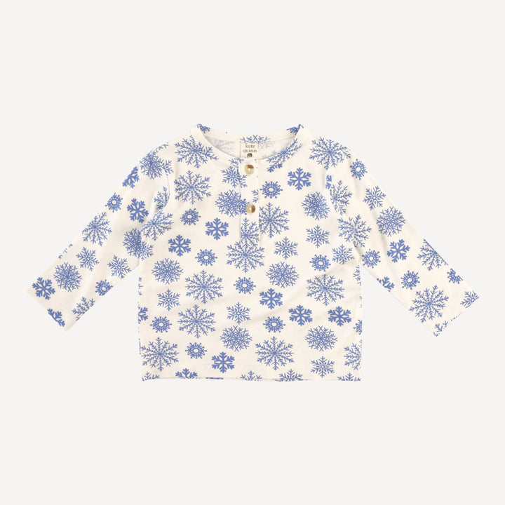 long sleeve basic henley tee | blue snowflake | bamboo