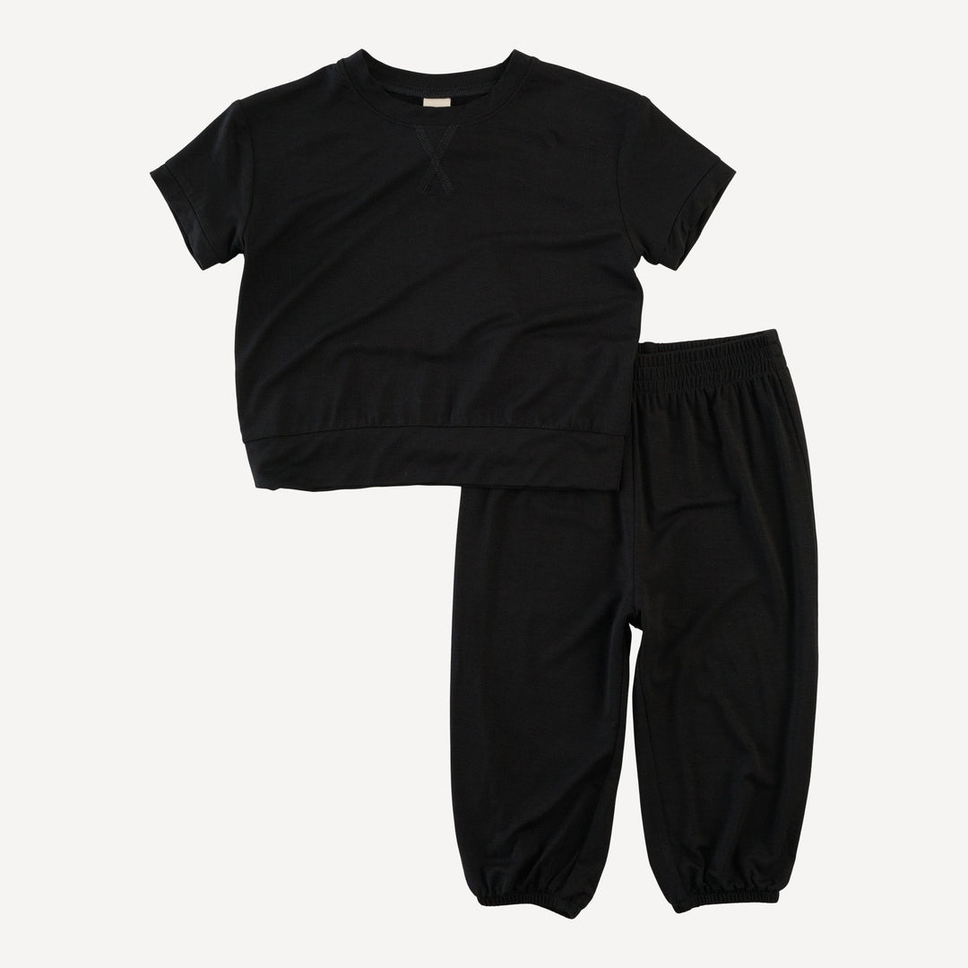 short sleeve relaxed jogger set | sable | light weight bamboo