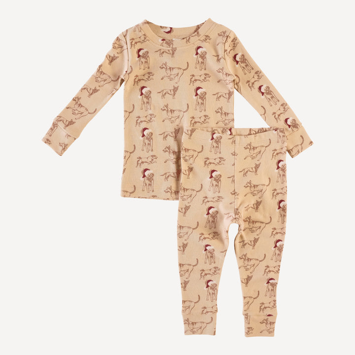 long sleeve crew neck pj set | santa mutts | organic cotton interlock