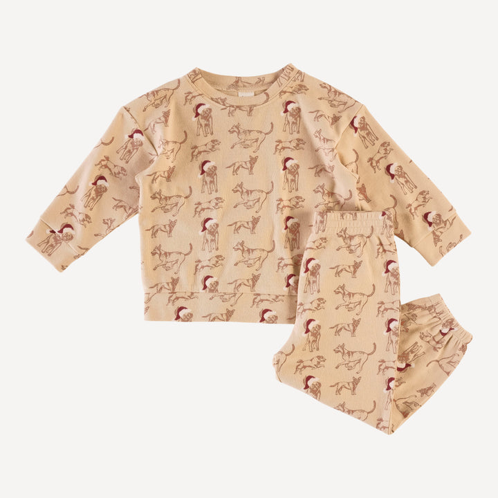 long sleeve boxy topstitch tee and relaxed jogger set | santa mutts | organic cotton interlock