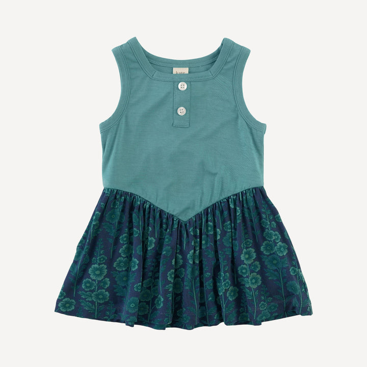 sleeveless v-waist henley dress | teal meadow | light weight bamboo