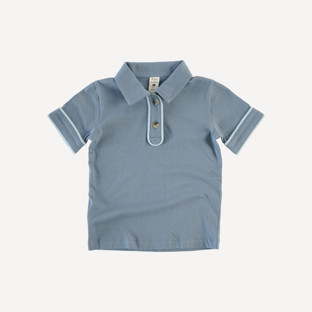 short sleeve piped polo tee | flint | organic cotton jersey