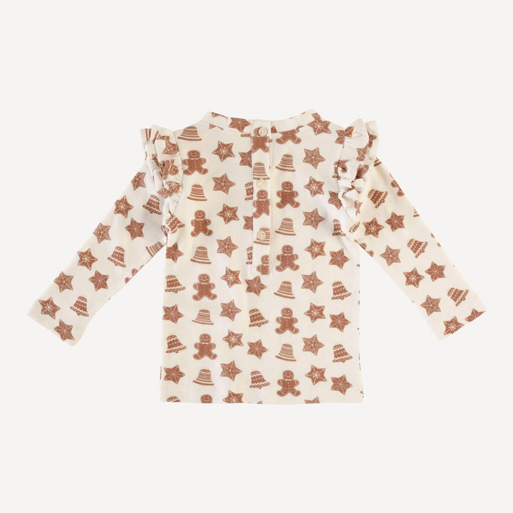 long sleeve double ruffle top | toffee gingerbread cookies | organic cotton interlock