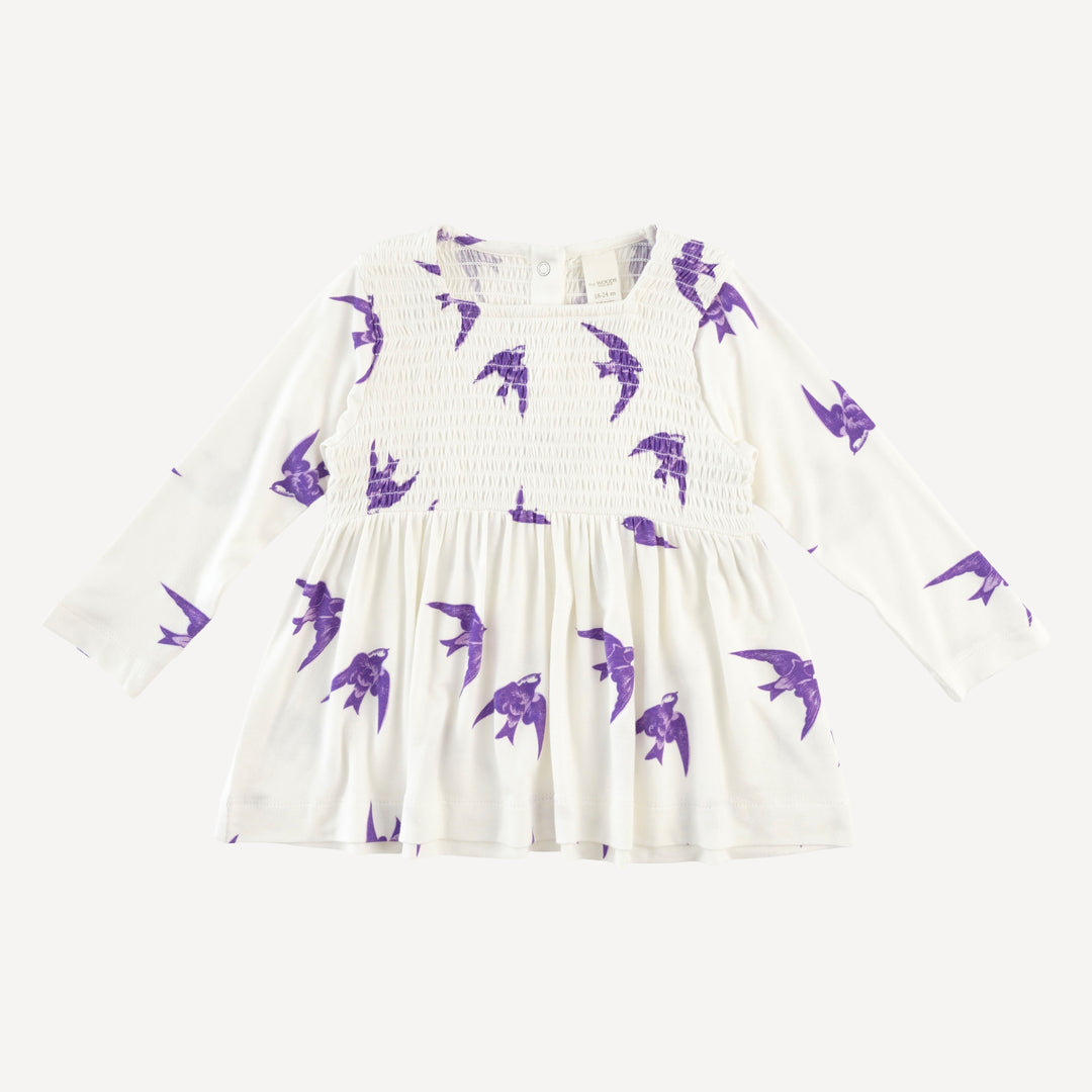 long sleeve square neck smocked top | lavender sparrow | modal