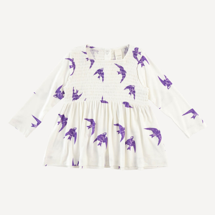 long sleeve square neck smocked top | lavender sparrow | modal