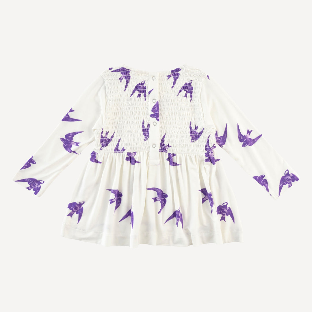 long sleeve square neck smocked top | lavender sparrow | modal