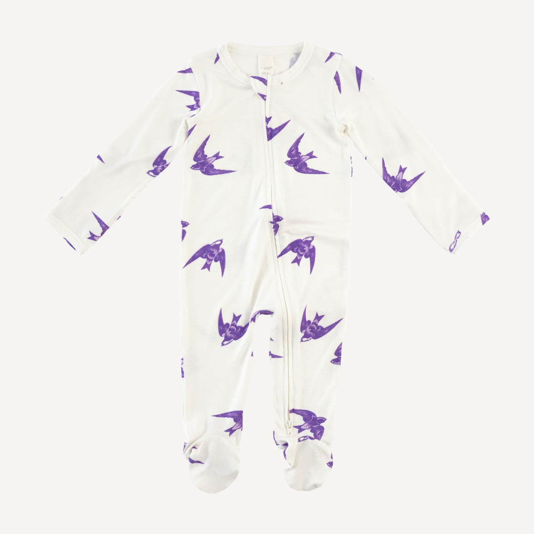 long sleeve two way zipper footie | lavender sparrow | modal