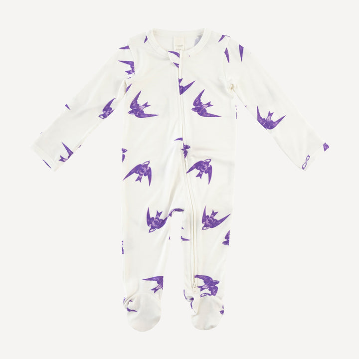 long sleeve two way zipper footie | lavender sparrow | modal