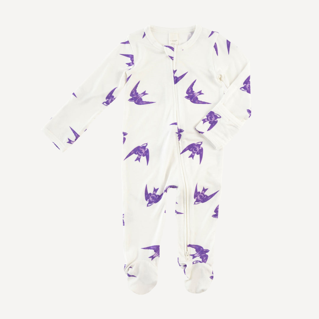 long sleeve two way zipper footie | lavender sparrow | modal