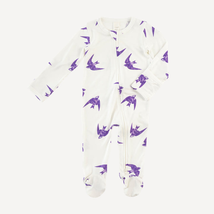 long sleeve two way zipper footie | lavender sparrow | modal