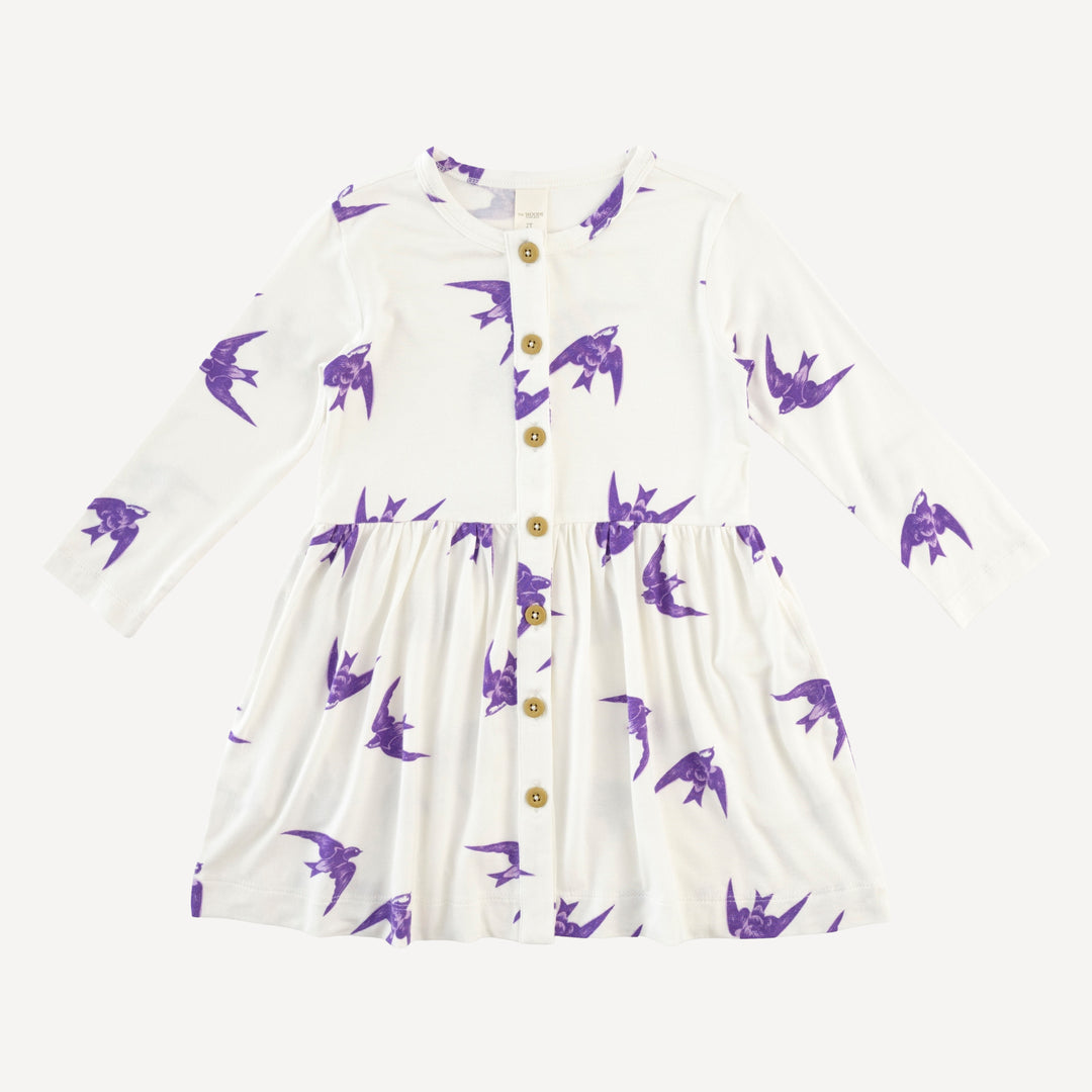 long sleeve button dress | lavender sparrow | modal