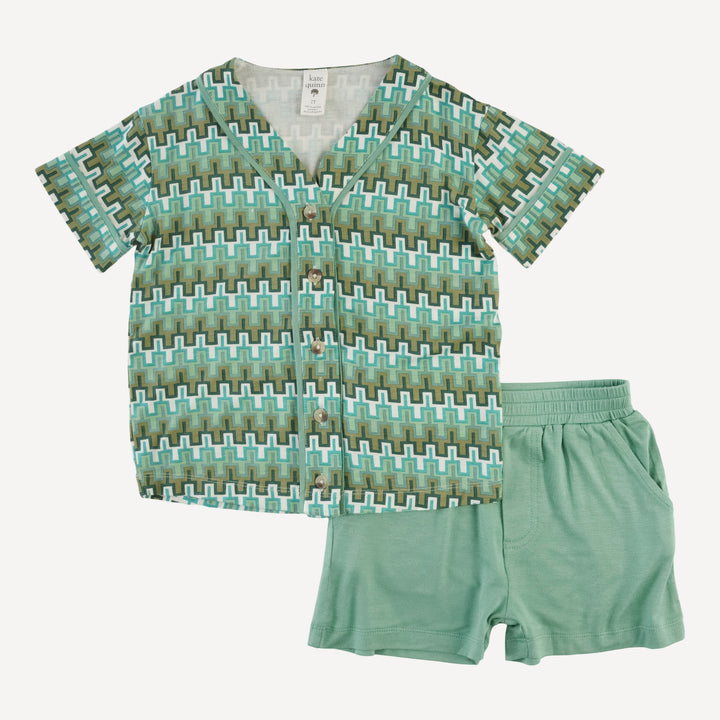 piped baseball jersey + short set | mini green taffy stripe | bamboo